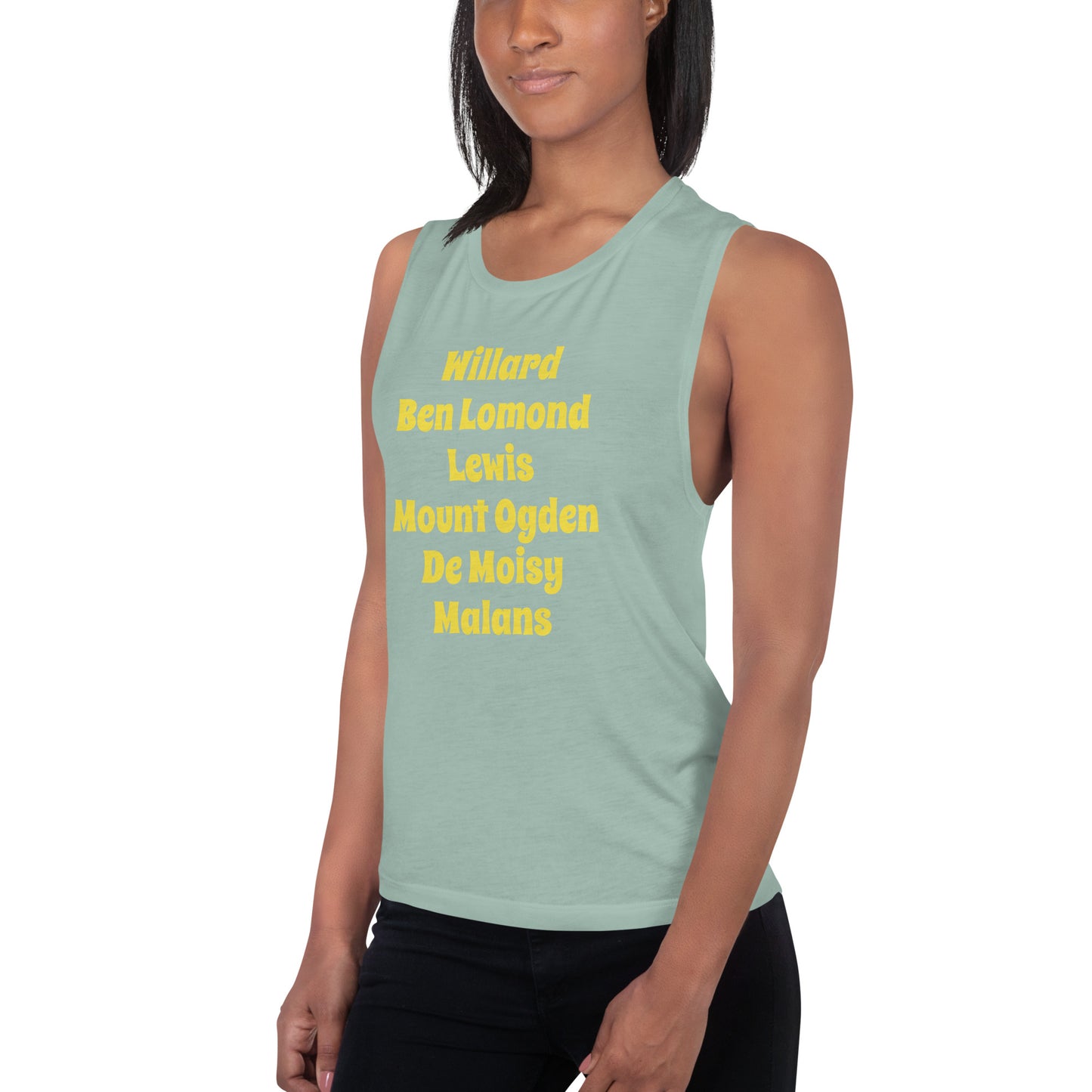 Mountain Peaks | Feminine Muscle Tank | Willard, Ben Lomond, Lewis, Mount Ogden, De Moisy, Malans