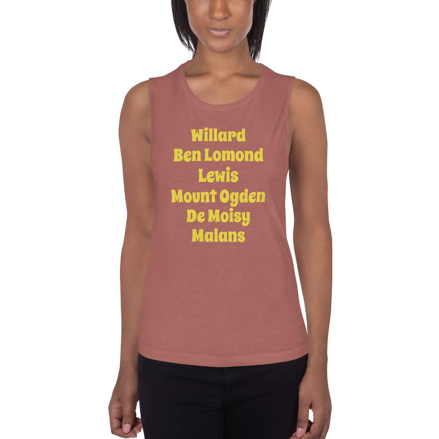 Mountain Peaks | Feminine Muscle Tank | Willard, Ben Lomond, Lewis, Mount Ogden, De Moisy, Malans